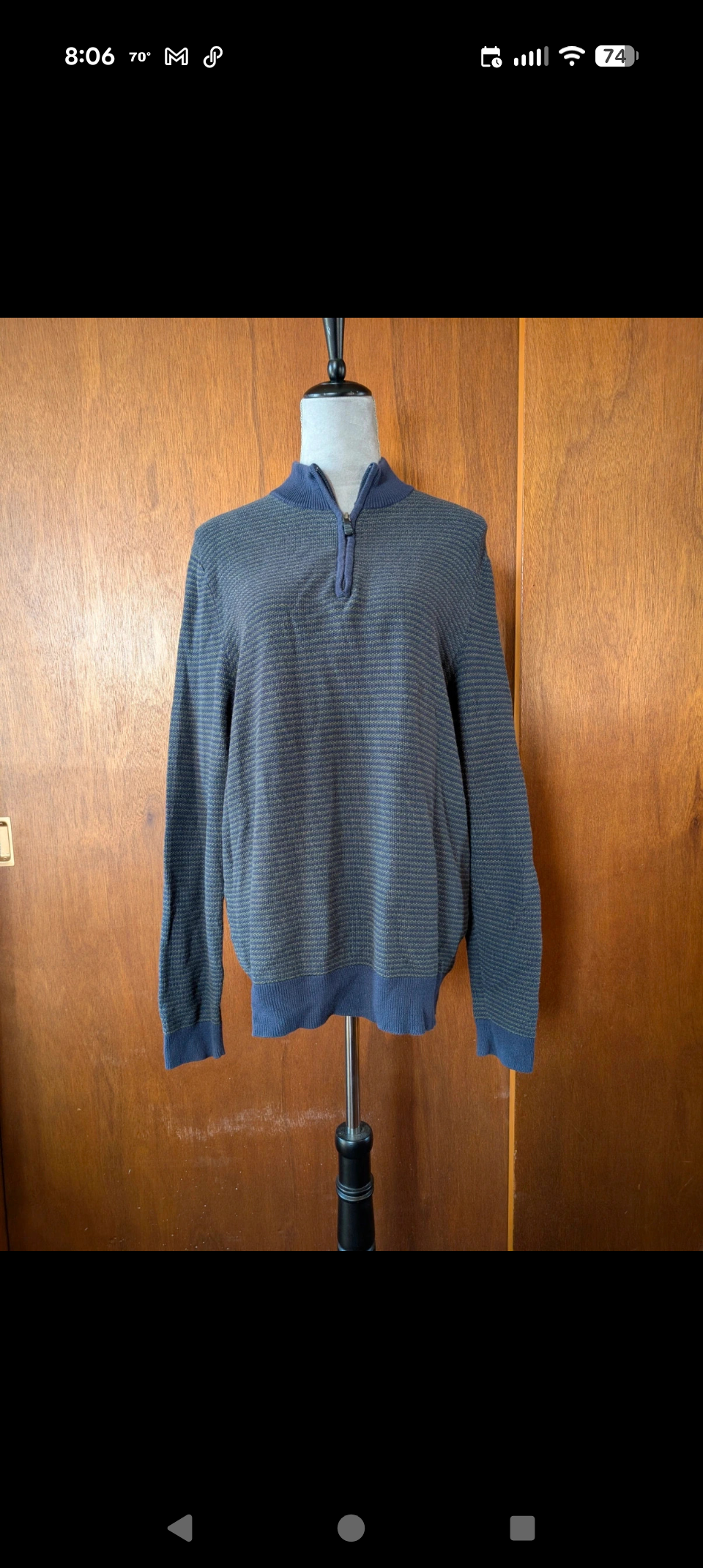 Striped pullover sweater with elbow patches