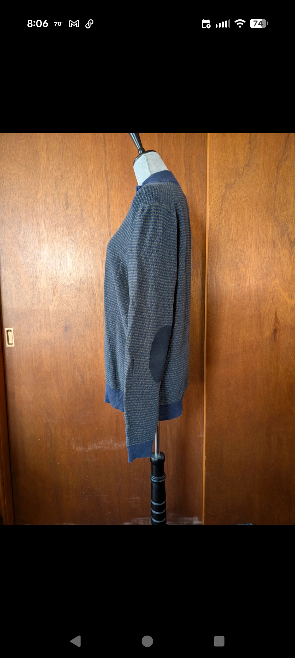 Striped pullover sweater with elbow patches