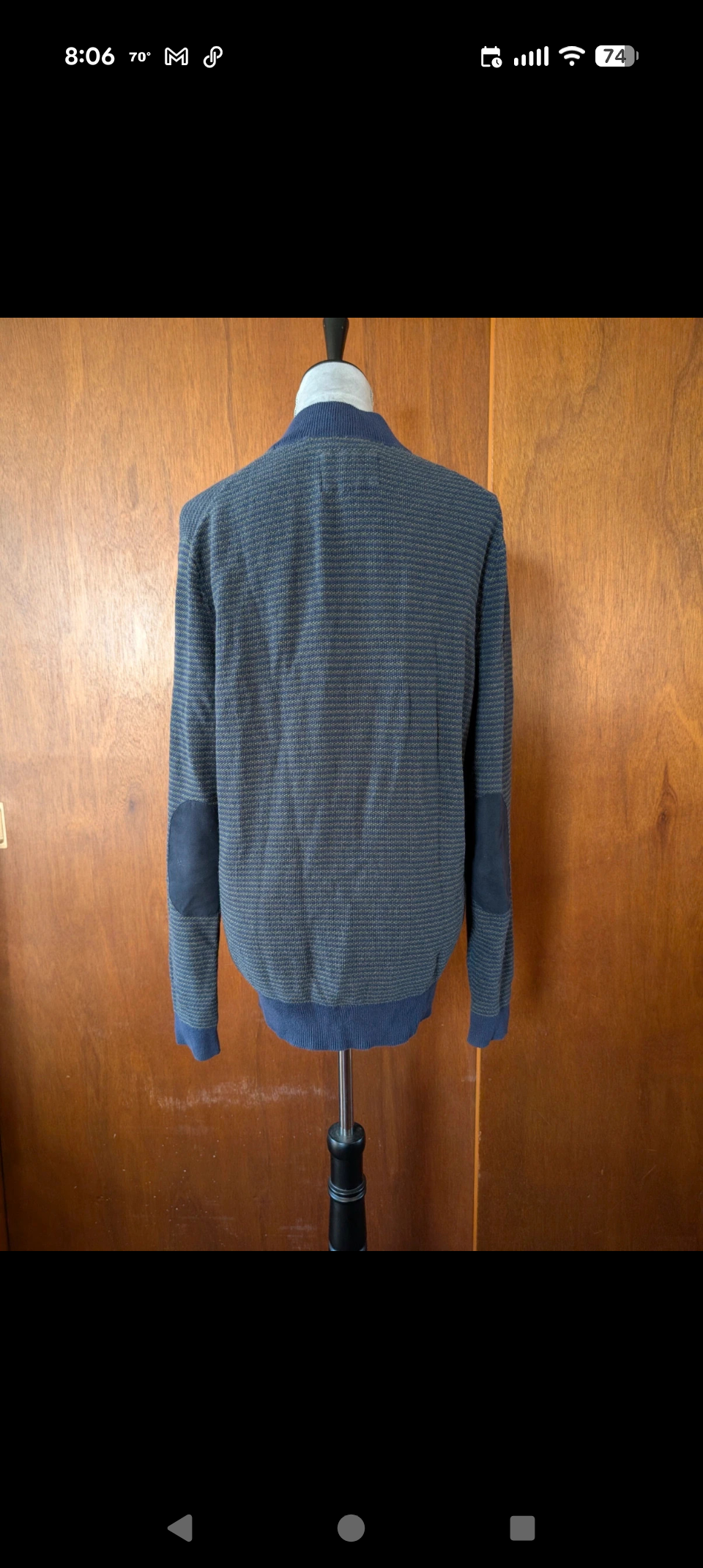 Striped pullover sweater with elbow patches